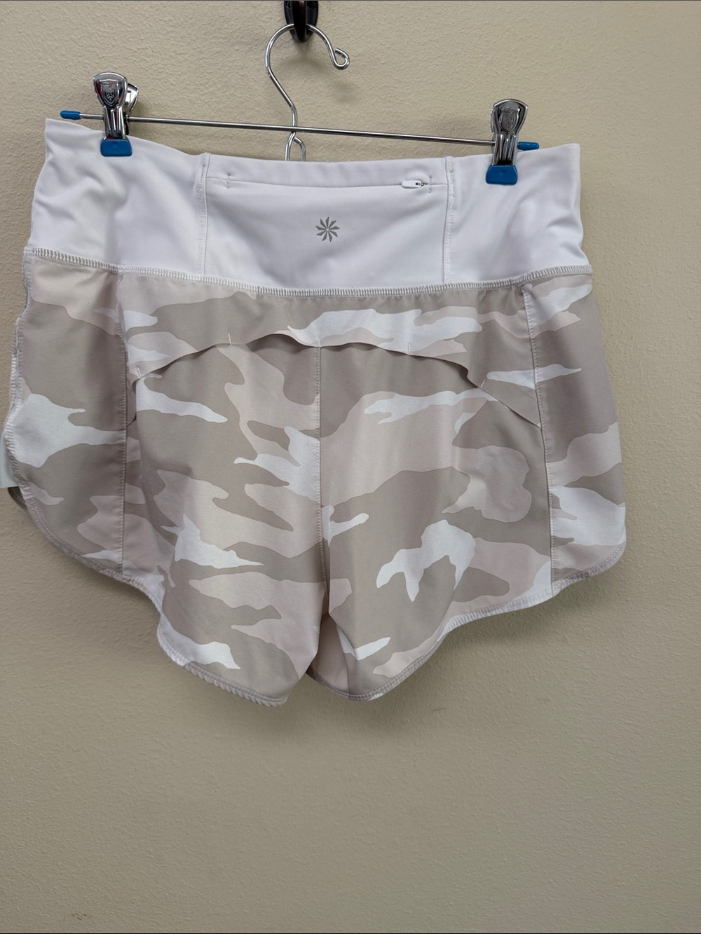 Athleta Run with ItBeige Camo Athletic Shorts - White Waistband SzS